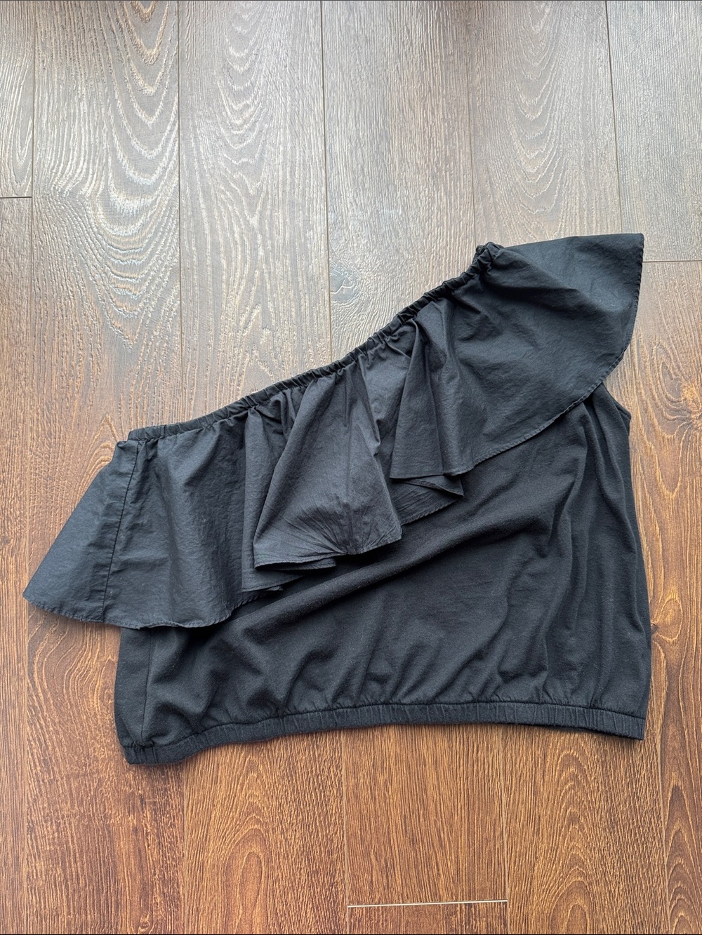 a new day Black One-Shoulder Ruffle Crop Top